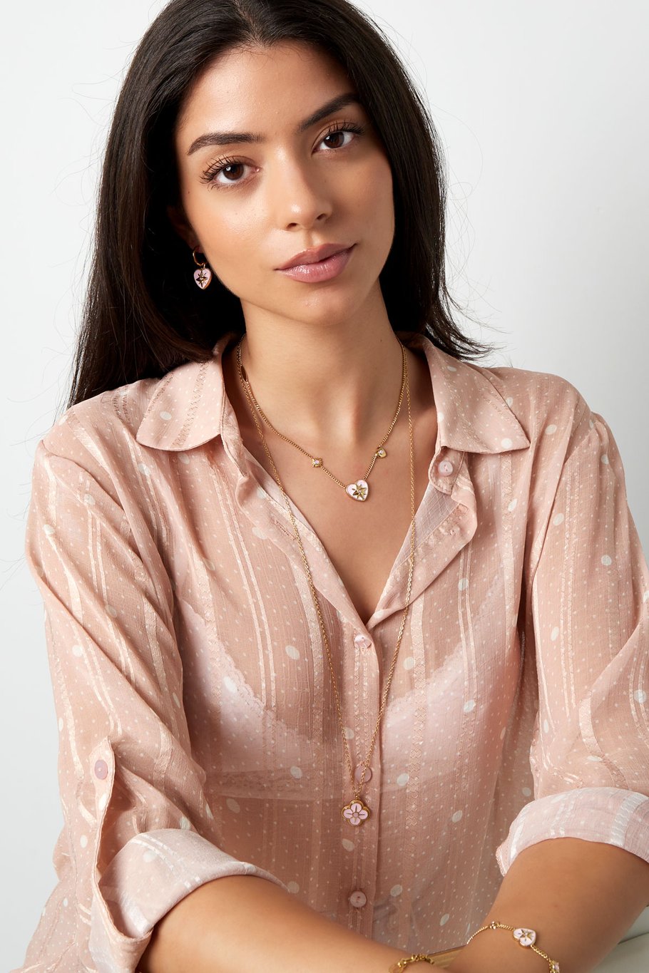 Necklace heart with stones - Gold color/white (Pack with plastic bag) h5Picture4